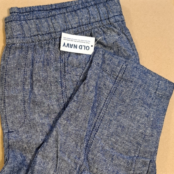 High-Waisted Chambray Cropped Linen-Blend Tapered Small Blue Pants-Women OldNavy - Picture 5 of 13